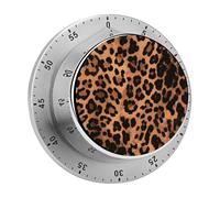 Leopard Pattern Mechanical Kitchen Timer for Cooking 60 Min with Magnetic Backing Loud Alarm,Stainless Steel Wind Up Countdown Timer Cute Egg Timers for Cooking Studying Gaming Classroom Office Gym