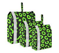 Leopard Pattern Neon Green Black 3pcs Travel Packing Storage Bags Foldable Closet Storage Organizer Bag For Clothes Travel Must Haves