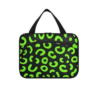 Leopard Pattern Neon Green Black Hanging Bag Travel Cosmetic Bag with Hook, Designer Cute Large Capacity Makeup Bag for mom Toilet cartera para maquillaje L