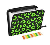 Leopard Pattern Neon Green Black Plastic File Organizer 13 Pockets A4 Letter Size with Zipper Closure for File Organizer Folder