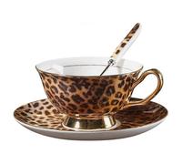 (Leopard Pattern, One size) YBK Tech Euro Style Bone China Cup& Saucer Set, Ceramic Tea Coffee Cup for Home Kitchen Wedding (Leopard Pattern)