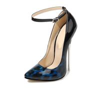 Leopard Pattern Pointed Toe Pumps for Women/Men/Unisex - Metal Stiletto Heels Y2K Retro Style Stage Performance Shoes,Blue,3 UK