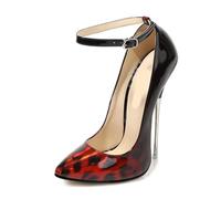 Leopard Pattern Pointed Toe Pumps for Women/Men/Unisex - Metal Stiletto Heels Y2K Retro Style Stage Performance Shoes,Red,3 UK