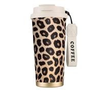 Leopard Pattern Print 16 Oz(500ml) Travel Mug with Leakproof Lid and Straw, Insulated Coffee Cup, Double Wall Vacuum Stainless Steel Thermal Mug for Hot and Cold Drinks
