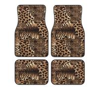 Leopard Pattern Print Car Foot Mat Four-Piece Set Full Set With Non-Slip Rubber Backing