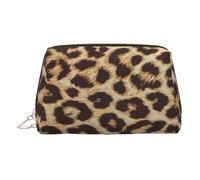 Leopard Pattern Print Leather Cosmetic Pouch, Leather Makeup Bag for Purse with Top Zip Closure Stylish Toiletry Bag