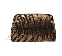 Leopard Pattern Print Leather Cosmetic Pouch, Leather Makeup Bag for Purse with Top Zip Closure Stylish Toiletry Bag