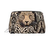 Leopard Pattern Print Makeup Bag, Cosmetic Bag,Women Pu Leather Cosmetic Bags with Wrist Strap Travel Toiletry Pouch Makeup Bag
