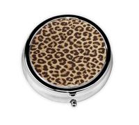 Leopard Pattern Print Pill Box Purse Small Round Pill Case Decorative Box Metal Medicine Vitamin Pill Organizer for Pocket Or Purse