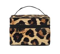 Leopard Pattern Print Travel Makeup Bag - Large Capacity Lightweight Cosmetic Organizer with Handle & Zipper Closure, Large Capacity Toiletry Bags, Holiday Essentials for Women