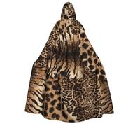 Leopard Pattern print Unisex Medieval Viking Hooded Cape Cloak for Halloween Cosplay, Christmas Party Costume Outfits