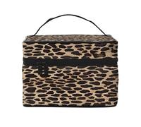 Leopard Pattern -Print Waterproof Large Cosmetic Bag for Travel & Gym, Makeup Organizer with 4 Elastic Straps & Compartments,Premium Twill Fabric.