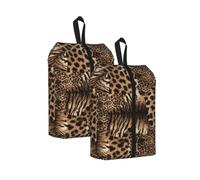 Leopard Pattern Print Waterproof Shoe Bag Travel Bag with Carry Strap Storage Bag Versatile Cosmetic Bag-2pcs