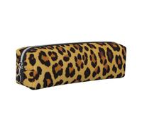 Leopard Pattern Printed Leather Pencil Case Cute Stationery Organizer Simple Makeup Bag Pen Pouch, Silver Zipper