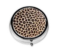 Leopard Pattern Round Pill Box - Full Print Design, Metal Electroplated Compact Medicine Case for Travel, Fits Pockets & Wallets