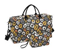 Leopard Pattern Wild Animal Gray Yellow Decorative Carry on Bag Gym Tote Bag with Toiletry Bag for Trekking Foldable bolsas para viajar en Avion de Mujer