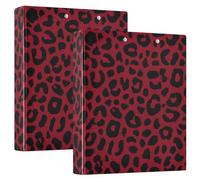 Leopard Pattern Wine Red 1.5 Inch School Binders 3 Ringed with Interior Pockets Pack of 1/2 Aesthetic Binder Hardcover