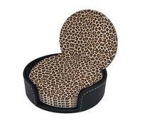 Leopard Patterned Wallpaper Coasters Set Of 6 For Drinks With Holder, Classy And Simple Coasters For Coffee Table, Great Housewarming Gifts