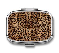 Leopard Patterned Wallpaper Pill Box 2 Compartment - Small Metal Medicine Organizer Portable Pill Case for Purse Pocket Travel Vitamin Organizer for Men Women, BPA-Free
