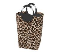 Leopard Patterned Wallpaper Print laundry Hamper,Round Waterproof Collapsible Storage Basket Bin For Dirty Clothes Toys