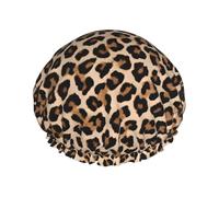 Leopard Patterned Wallpaper Printed Double Layer Lined Shower Cap,Shower Caps For Women Reusable