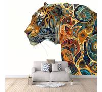 Leopard Photo Wallpaper - Geometric Pattern Leopard Wall Mural 150 × 105 cm / 59" × 41.3" - Non-Woven Premium 3D Art Print Wall Mural Decoration Poster Picture Design Modern