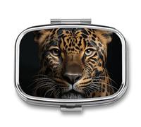 Leopard Pill Box - 2 Compartment Travel Pill Organizer with Small Mirror, Portable Pillcase for Pocket & Purse, Cute Square Medicine Case, Weekly Medicine Container