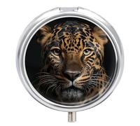 Leopard Pill Box - 3 Compartment Travel Pill Organizer with Small Mirror, Portable Pillcase for Pocket & Purse, Cute Round Medicine Case, Weekly Medicine Container