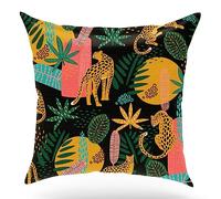 Leopard Pillow Covers, Cheetah Decorative, Jungle Tropical Leaves Print Throw Pillow Covers, 18x18 Inches Cotton Linen Square Cushion Pillowcases for Sofa Couch Bed, Farmhouse Home Decor(GMS790)