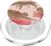 Leopard Pink Hibiscus Flower Cheetah Tropical Summer Preppy PopSockets PopGrip for MagSafe