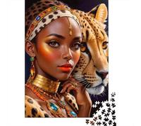 Leopard Portrait African Style 1000 Piece Jigsaw Puzzle Jigsaw Puzzle for Adults Paper Puzzle Game for Family Relaxing Focus Decor Gift 52x38cm/1000pcs