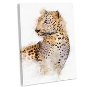 Leopard Portrait Canvas Art Print Framed Animal Watercolour Picture (20x30 Inch / 51x76cm)