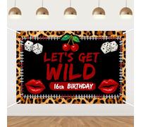 Leopard Print 16th Birthday Backdrop,Retro Mixed Patchwork Animal Print Photography Background for Women Adult Birthday Party Decorations Banner Photo Props