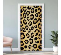 Leopard Print 3D Door Stickers, Animal Cheetah Spots Door Wallpaper Peel and Stick, Door Mural Vinyl, Self-Adhesive Removable Waterproof PVC, for Bedroom Living Room Home Decor, 77 x 200 cm W4E121