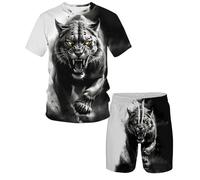 Leopard Print 3D Printed Casual Short Sleeve Crew Neck Suit for Men 2 Piece Shorts Tracksuit (Leopard1,M)