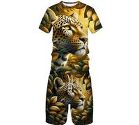 Leopard Print 3D Printed Casual Short Sleeve Crew Neck Suit for Men 2 Piece Shorts Tracksuit (Leopard8,3XL)