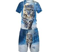 Leopard Print 3D Printed Casual Short Sleeve Crew Neck Suit for Men 2 Piece Shorts Tracksuit (Leopard7,3XL)