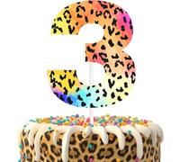 Leopard Print 3rd Birthday Cake Topper - Number 3 Cake Decor for 3 Year Old Girls Women, Rainbow Cheetah Theme Party Supplies, Wild One Birthday Decorations (3rd)