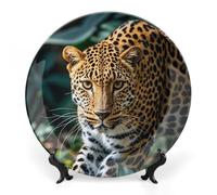Leopard Print African Jungle AnimalsDecorative Ceramic Plate Dinner Plate for Salad Dessert Round Display Plate Decorative Porcelain Dish Wall Ornament Microwave Oven Dishwasher Safe Gift 6inch