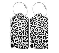 Leopard Print Animals The Arts,Luggage Tags Pu Leather Name Tag Travel Suitcase Identifier ID Tags Durable Luggage Label 2 pcs