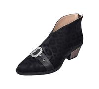 Leopard Print Ankle Boots Women's Pointed Toe Suede Look with Heel, black, 6 UK