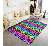 Leopard Print Area Rug 3'x5' Colorful Gradient Rainbow Stripes Non Slip Rug for Kids Teens Adults Cheetah Wild Animal Skin Print Indoor Floor Mat for Housewarming Bed