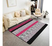 Leopard Print Area Rug Giraffe Zebra Cheetah Skin Stripe Patchwork Indoor Floor Mats Entrance Rugs for Kids Girls Room Decor,Rose Black White Non Slip Absorbent Carpets, 6'6" x 4'11" (Rectangular)
