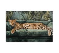 Leopard Print Art on An Emerald Green Velvet Sofa Canvas Poster Wall Art Decor Print Picture Paintings for Living Room Bedroom Decoration 24" L X 36" W