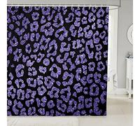 Leopard Print Bath Curtain Black and Purple Shower Curtain, Safari Cheetah Bathroom Curtain 72Wx84L Animal Themed Bath Curtain, Ombre Sequins Glitters Shower Curtain Waterproof Fabric