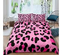 Leopard Print Bedding Duvet Cover Set Double Size For Kid Teen Adult Cheetah Leopard Decotive 3 Piece Comforter Cover Set And 2 Pillow Sham Africa Animal Theme Pink Black
