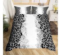 Leopard Print Bedding Set Kids Glitter Cheetah Print Comforter Cover Set for Boys Girls Animal Print Duvet Cover Breathable Luxury Black White Bedspread Cover Decor Pastel Quilt Cover King