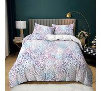 Leopard Print Bedding Set with Pillowcase,Purple Blue Gradient Safari Animals Cheetah Fur Pattern Quilt Cover,Ultra Soft Easycare Microfiber Duvet Cover Set King for Boys Girls Kids
