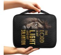 Leopard Print Bible Cover For Women - Medium Zipper Case With Pocket, Pen Slots & Bookmarks - Portable Bible Study Kit - 'god Is My Hope' Design Lion-black