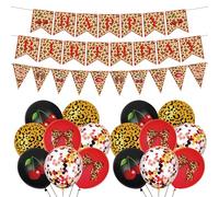 Leopard Print Birthday Decorations Balloons - 2 Pcs Cheetah Banner 16 Balloons Triangle Flag Red Black Gold Cherry Lips For Girls Women Wild Animal Theme Party Decor Supplies